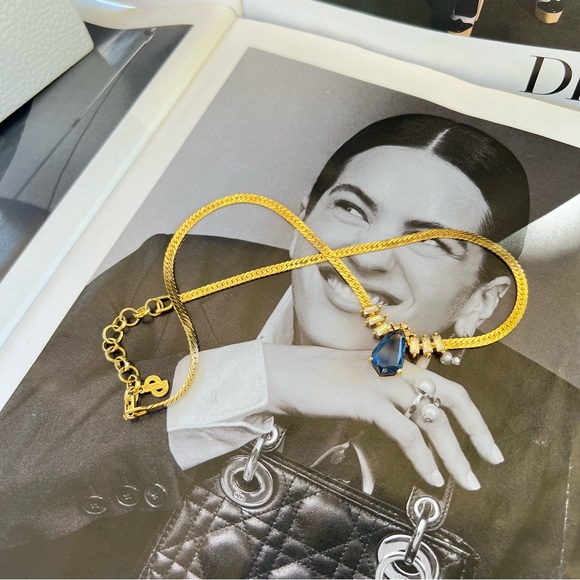 DIOR Water Drop Necklace Gold Plated Christian Dior Jewelry Emerald Cut - Picture 5 of 13